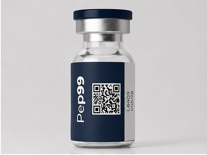 Pep99 GLP-3RT vial showing the QR code and lot strip